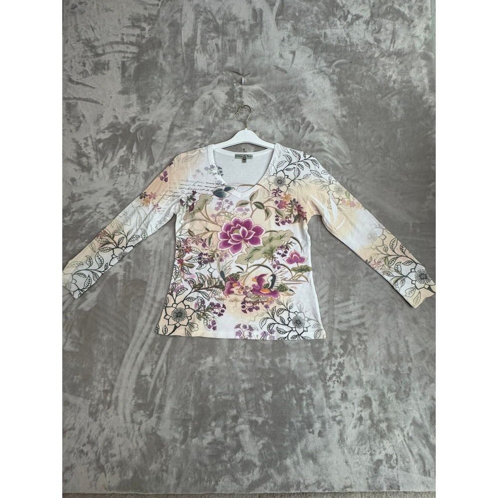 Vintage Suzie Petite Womens Floral Long‎ Sleeve Thermal Top M